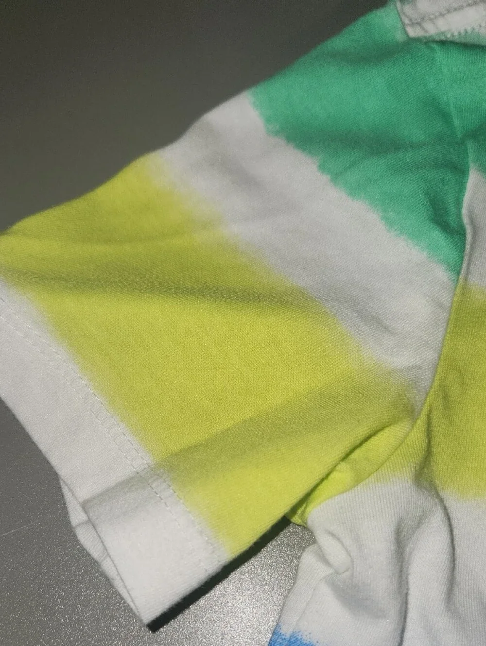 Kids White Striped Tee with Blue, Green & Yellow Accents